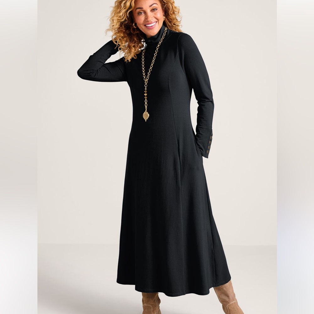 Soft Surroundings Black Jackie Knit Midi Dress Size Large Modal Blend - Picture 1 of 8